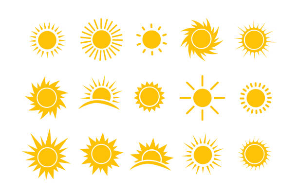 stockillustraties, clipart, cartoons en iconen met sun icon set. yellow sun star icons collection. vector - zon