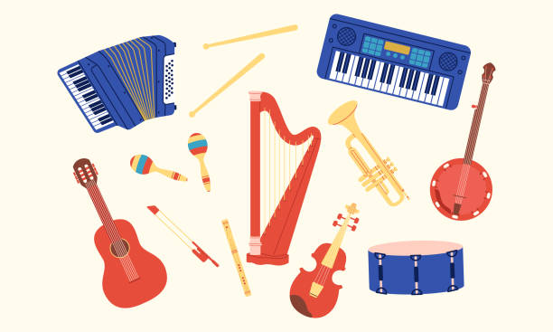 10 musical instruments 10 musical instruments. Set of vector musical elements in flat style flute musical instrument stock illustrations