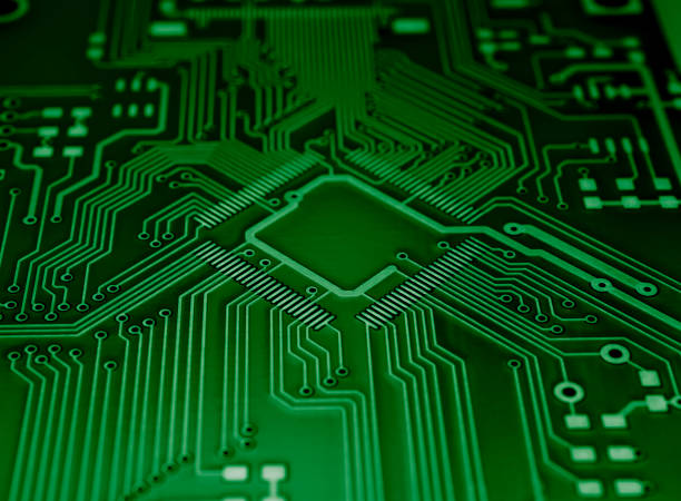 istock dark blue printed circuit. layout of tracks. 1917097406