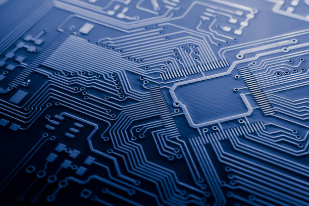 istock dark blue printed circuit. layout of tracks. 1917097945