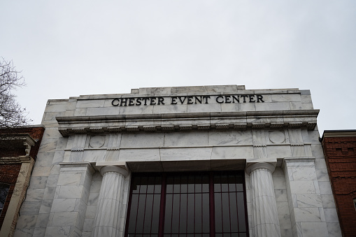 Chester, South Carolina, United States, 25 Dec 2023:  Chester Event Center in downtown Chester South Carolina on a rainy day in December.