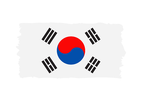 South Korea Flag - grunge style vector illustration. Flag of South Korea and text isolated on white background