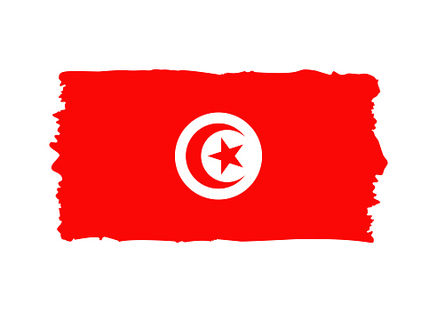 Tunisia Flag - grunge style vector illustration. Flag of Tunisia and text isolated on white background