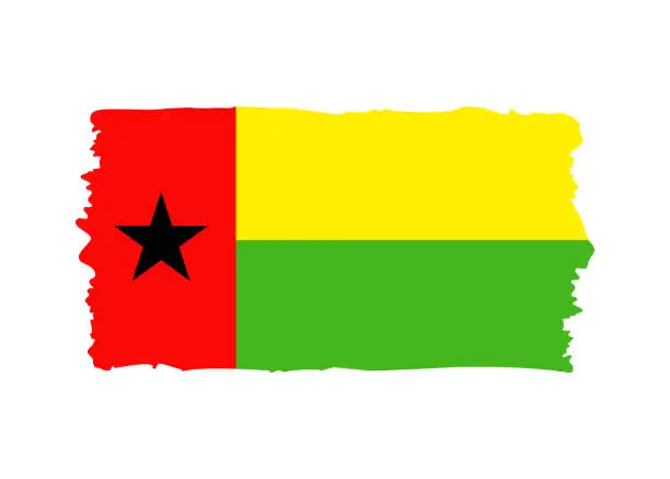 Vector illustration of Guinea-Bissau Flag - grunge style vector illustration. Flag of Guinea-Bissau and text isolated on white background