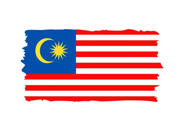 Vector illustration of Malaysia Flag - grunge style vector illustration. Flag of Malaysia and text isolated on white background