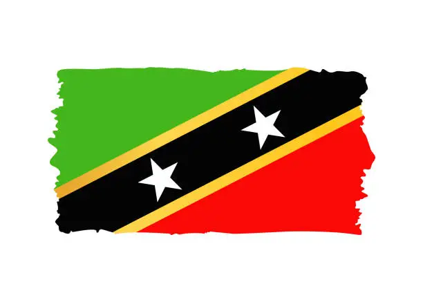 Vector illustration of Saint Kitts and Nevis Flag - grunge style vector illustration. Flag of Saint Kitts and Nevis and text isolated on white background
