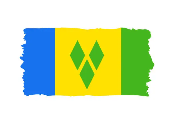 Vector illustration of Saint Vincent and the Grenadines Flag - grunge style vector illustration. Flag of Saint Vincent and the Grenadines and text isolated on white background