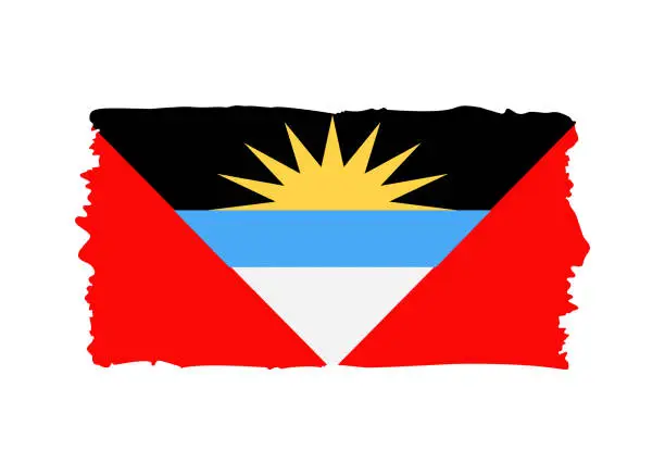 Vector illustration of Antigua and Barbuda Flag - grunge style vector illustration. Flag of Antigua and Barbuda and text isolated on white background