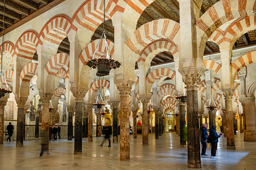 Constructed as a Mosque in 785 and converted in 1236 in the current Cathedral of Córdoba, the temple even now retains features of the Islamic architecture. It is also know as the Great Mosque of Córdoba, and is a Unesco World Heritage Site. Tourists visiting.