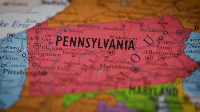 USA state map color contour Pennsylvania PA
