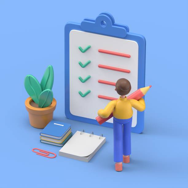istock People Character Holding Pencil and Putting Check Mark on Checklist in Survey Form. Notebook and Memory Stickers. Business Organization and Planning Concept.3D illustration of Asian woman Angela. 1917150066