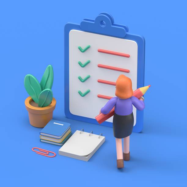 istock People Character Holding Pencil and Putting Check Mark on Checklist in Survey Form. Notebook and Memory Stickers. Business Organization and Planning Concept.3D illustration of European businesswoman Ellen. 1917150609