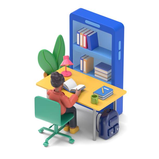 istock Student studying at home. Can use for web banner, infographics, hero images.3D illustration of smiling african american woman Coco.3D rendering on white background. 1917151646