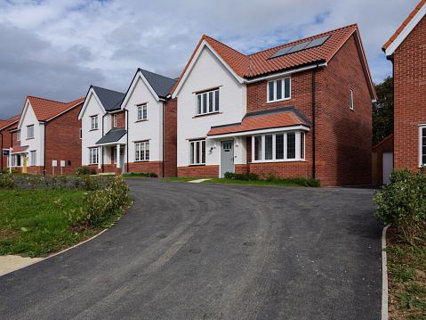 Onehouse, Stowmarket, Suffolk - September 24 2023: New houses developed by Bloor homes in Stowmarket, Suffolk, England