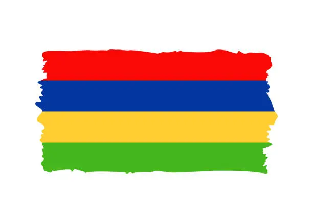 Vector illustration of Mauritius Flag - grunge style vector illustration. Flag of Mauritius and text isolated on white background