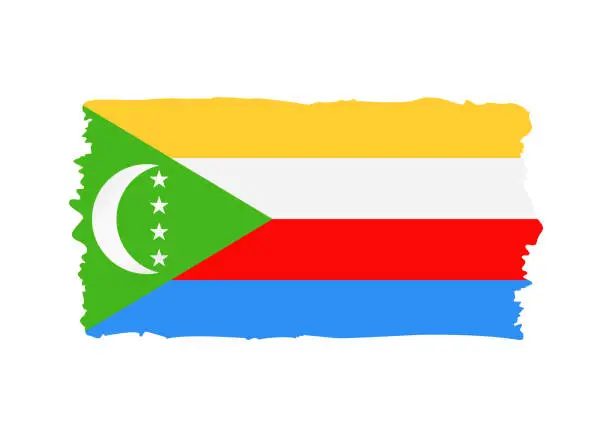 Vector illustration of Comoros Flag - grunge style vector illustration. Flag of Comoros and text isolated on white background