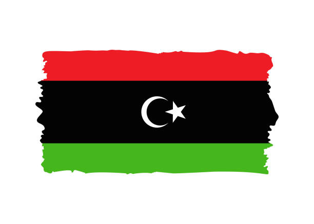 flaga libii - ilustracja wektorowa w stylu grunge. flaga libii i tekst na białym tle - libyan flag stock illustrations