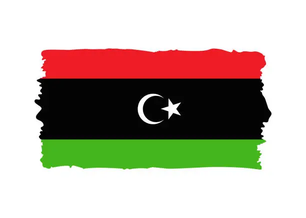 Vector illustration of Libya Flag - grunge style vector illustration. Flag of Libya and text isolated on white background