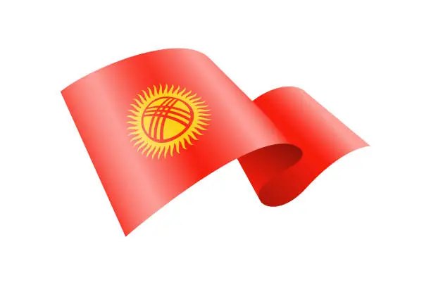 Vector illustration of Waving Kyrgyzstan flag. National waving flag on a white background.