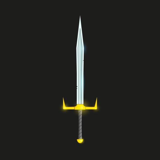 istock A fantasy, beautiful, elven sword with a golden hilt and a shining blade. Vector illustration. 1917170374