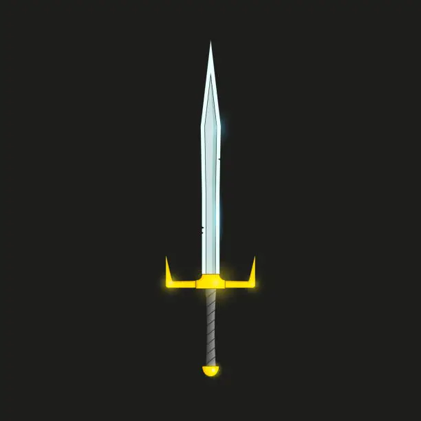 Vector illustration of A fantasy, beautiful, elven sword with a golden hilt and a shining blade. Vector illustration.