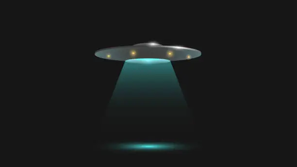 Vector illustration of An unidentified flying object in the shape of a flying saucer. Abduction by aliens.