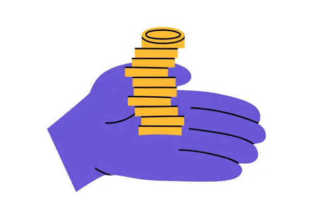 Vector illustration of Hand with stack of coins illustration