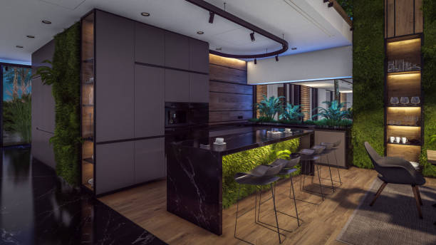 istock 3d rendering of expensive cozy interior with green walls in night 1917202985
