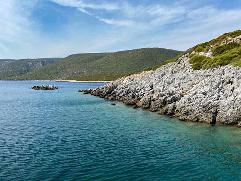 Beautiful bay with turquoise water in Sigacik near Urla Demircili bay, Izmir, Turkey
