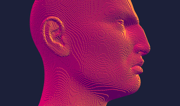 istock Closeup side view profile portrait of man. 3d voxelized face. Vector illustration. Design for presentations, flyers or posters. 1917238745