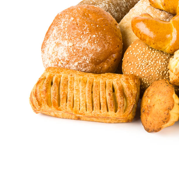 istock Croissants and sweet pastries isolated on white . Free space for text. 1917321859