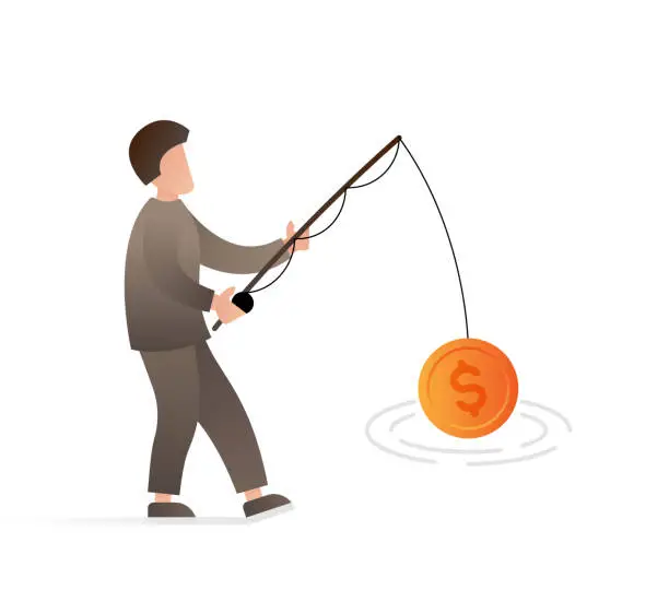 Vector illustration of Businessman Fishing Dollar Coin