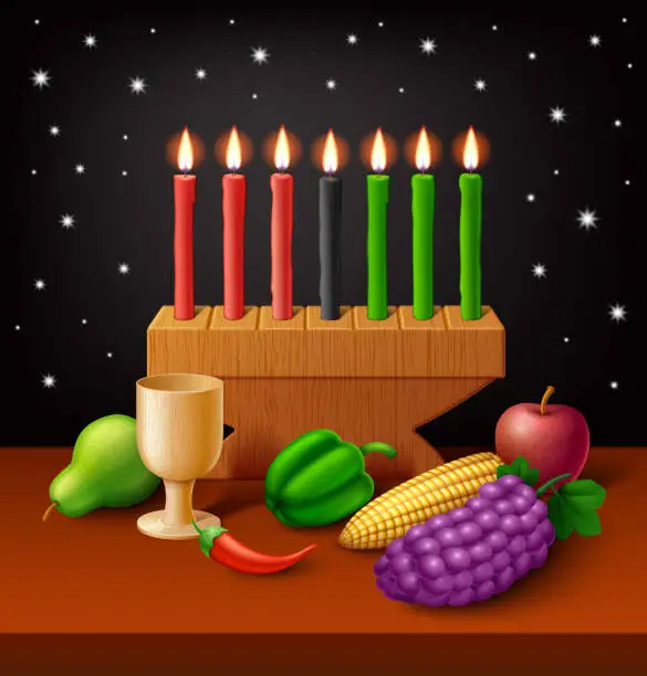 Vector illustration of Kwanzaa Illumination, Unity in Candles and Harvest
