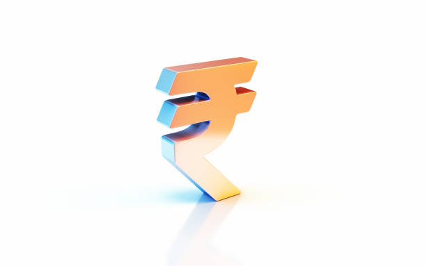 istock indian Rupee Sign with Metallic Blue and Yellow Reflections, Object + Shadow Clipping Path 1917351041