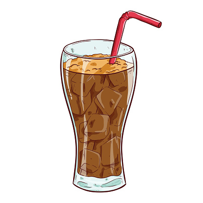 hand drawn soft drink or soda drink with straw