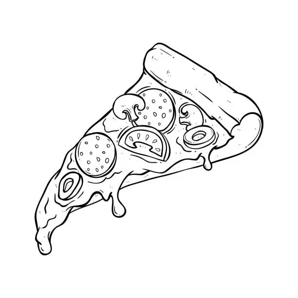 Vector illustration of hand drawn slice pizza with delicious topping