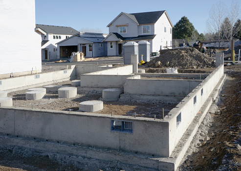 residential house concrete foundation in a new  construction