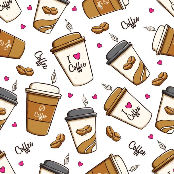 Vector illustration of coffee paper cup seamless pattern vector