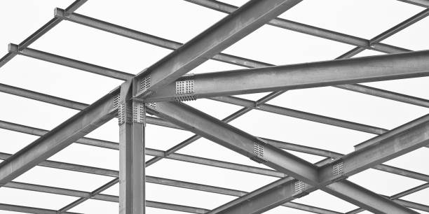 Structural node of a new prefabricated structure, steel carpentry with pillars, steel beams and galvanized steel bolts with bolted metal plates