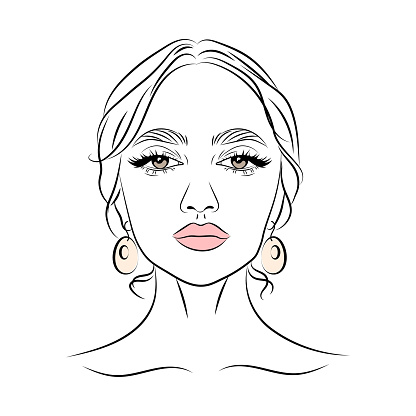 Portrait of a beautiful woman, sketch, line drawing. Women's look. Beauty logo
