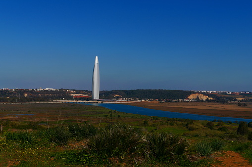 The Bouregreg River with the Mohammed VI Tower in the background, Rabat, Morocco