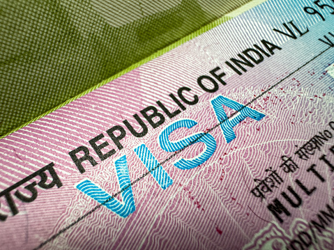 Closeup of Republic of India Visa