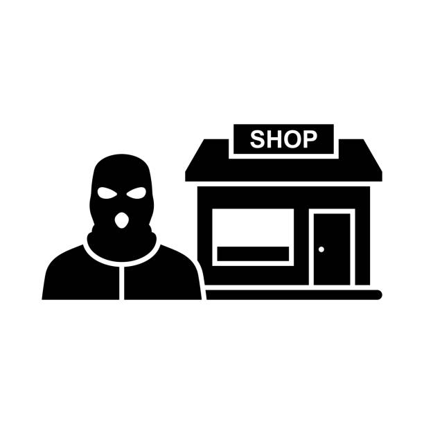 ilustrações, clipart, desenhos animados e ícones de ícone da loja. furto. roubo a varejo. ladrão. bandido. loja. - shoplifter