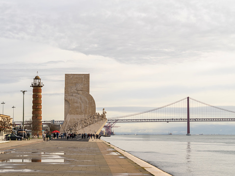 Lisbon, Portugal, January 4, 2024: The Monument to the Discoveries was built in 1960, on the banks of the Tagus River, in Belém, Lisbon, to commemorate the 500th anniversary of the death of Henry the Navigator.