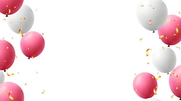 フレーム赤と白の色の風船と紙吹雪バレンタイン、誕生日の装飾要素 - valentine card illustrations点のイラスト素材／クリップアート素材／マンガ素材／アイコン素材
