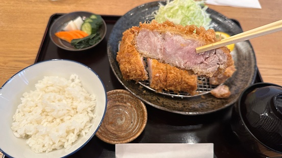 Tonkatsu Teishoku set meal In Tokyo Japan.\nJapanese Food.