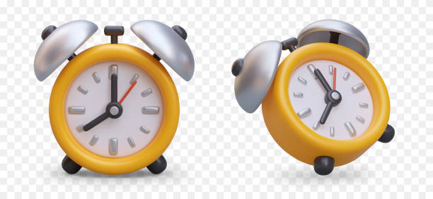 istock Realistic yellow alarm clock. Wake up symbol. Eight oclock. Set of icons for phone program, reminder 1917517101