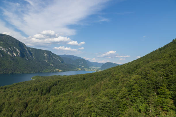 lake bohinj a large lake in slovenia, is located in the bohinj valley of the julian alps, in the northwestern region of upper carniola, part of the triglav national park - julian alps lake bohinj lake bohinj zdjęcia i obrazy z banku zdjęć