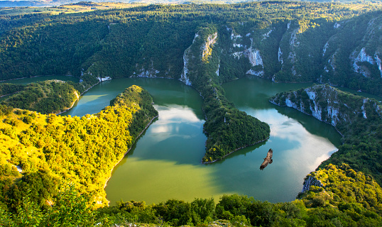Uvac Special Nature Reserve, uvac canyon, in southwestern Serbia and gloden eagle in summer time