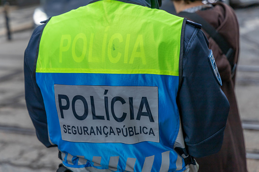 Lisbon, Portugal. 8 December 2023. Polícia de Segurança Pública regulates traffic. National Directorate of Police in Lisbon.